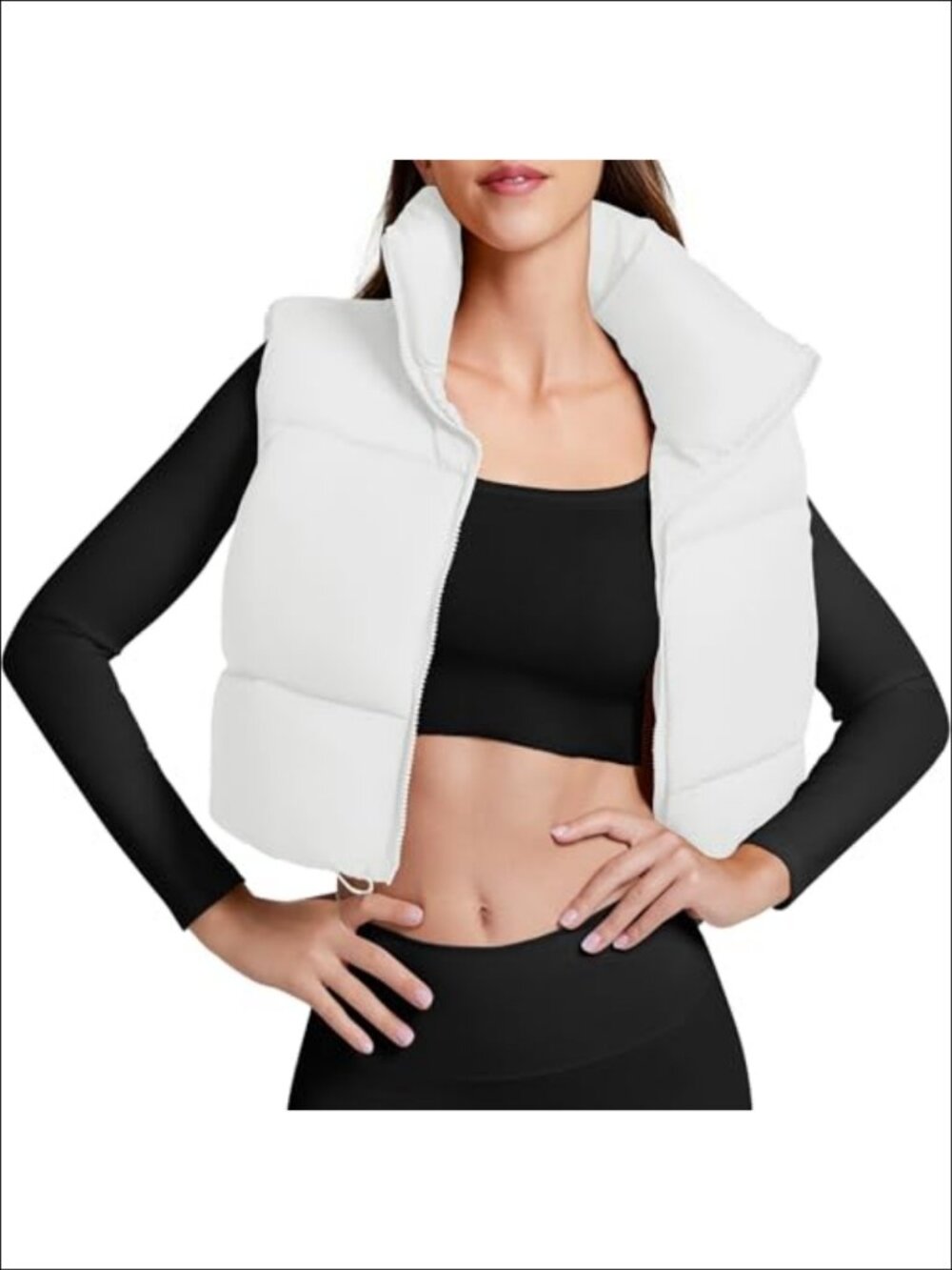 Cropped Puffer Vest Quilted Sleeveless Zip Winter Outerwear Gilet